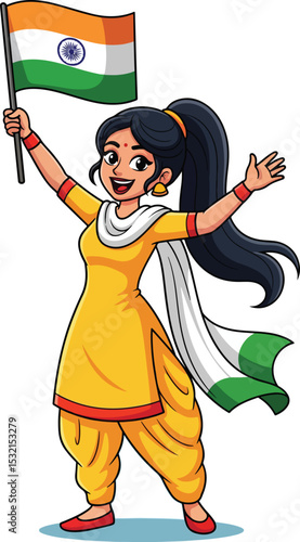 Indian Women Celebrating Independence Day with National Flag