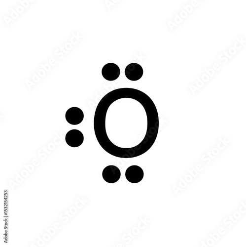 Lewis structure of Oxygen (O) is isolated on white background. 