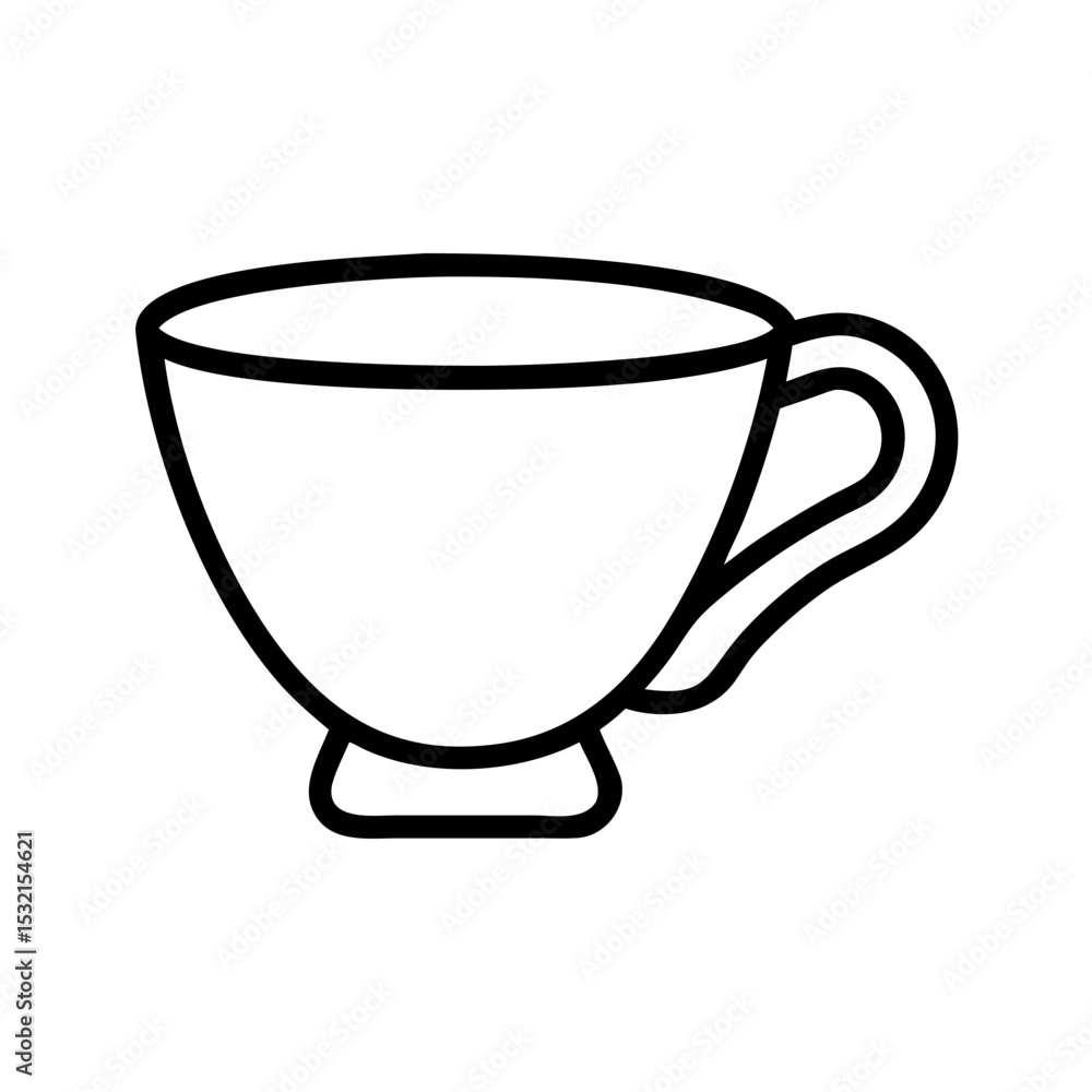 Minimalist black outline vector icon of a cup with handle, symbolizing drinking, warmth, and kitchen use in a clean and simple design. Minimalist black outline vector icon of a cup with handle, symbolizing drinking, warmth, and kitchen use in a clean and simple design.