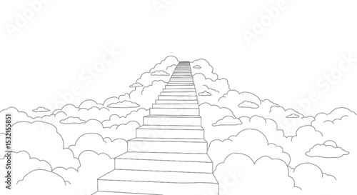 Success awaits at the top of the illuminated stairway to the sky, a ladder of steps for business growth and achievement