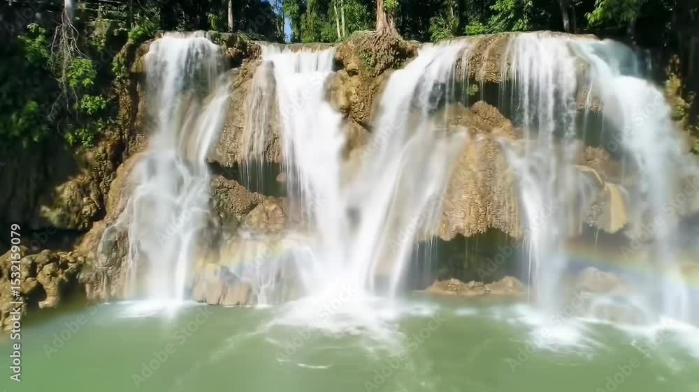 Waterfall cascading into teal pool Waterfall cascading into teal pool