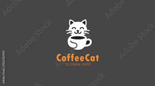 Coffee Cat Logo: Minimalist Feline, Cute Pet, Cafe, Beverage Shop, and Animal-Themed Drink Design