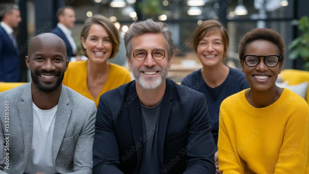 Diverse Professionals Smiling Together in Modern Office Setting Diverse Professionals Smiling Together in Modern Office Setting