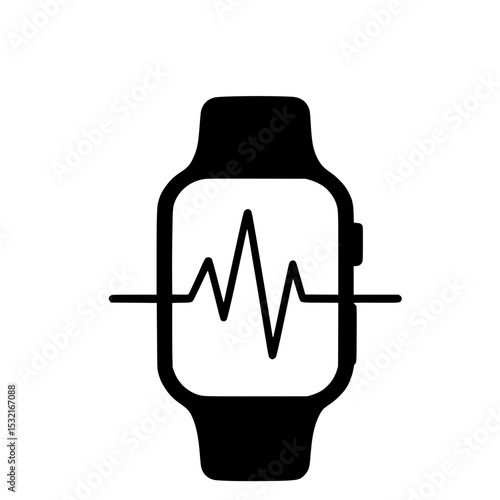 Smartwatch with Heartbeat Monitor Icon, Black and white icon of a smartwatch displaying a heartbeat line, symbolizing health tracking and fitness technology.

