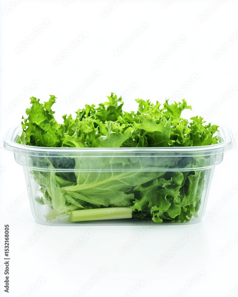 Fresh Greens: a vibrant display of fresh, crisp green salad leaves in a clear, transparent container, an inviting invitation to culinary creativity and well-being. Fresh Greens: a vibrant display of fresh, crisp green salad leaves in a clear, transparent container, an inviting invitation to culinary creativity and well-being.