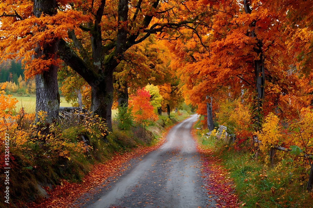 Naklejka premium Lush fall woodland with vibrant seasonal colors