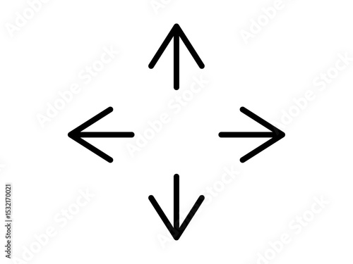 短めの四方向の矢印アイコン　丸線矢印