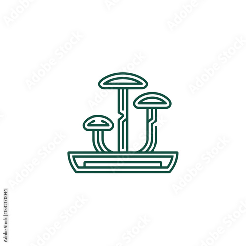 Indoor mushroom grow kit in minimal line style green garden icon on transparent background
