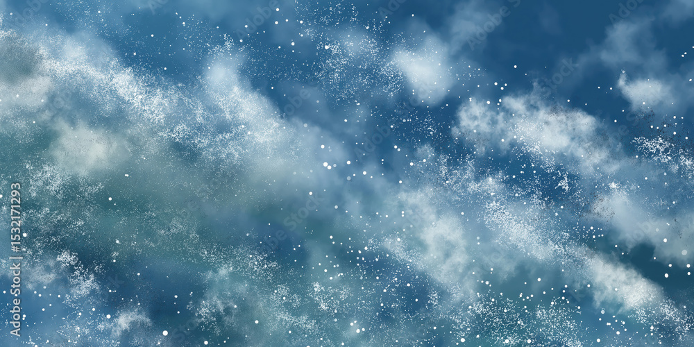 Fototapeta premium 青に白い雲と白い粒のテクスチャ。Generative AI