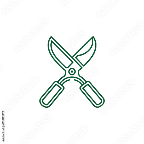 Pruning shears in minimal line style green garden icon on transparent background