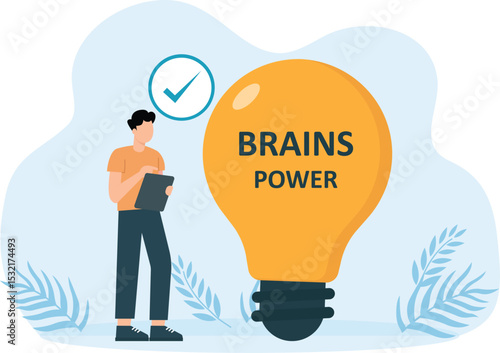 character person with a laptop, glowing light bulb coming up with ideas, symbol of creativity, creative ideas, thoughts concept

