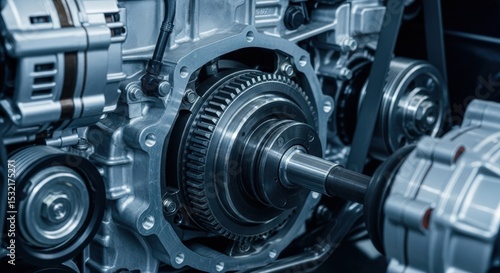 Car engine close up. Detailed view of the internal combustion engine.