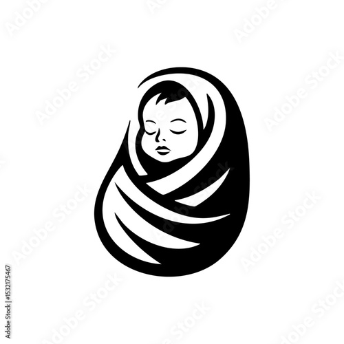 Minimalist baby wrapped in a soft swaddle blanket with closed eyes.

