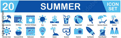 Summer Icon Set With Sun Umbrella, Holidays, Summer Holidays, Sun, Bonfire, Cold Drink, Beach Ball, Ice Cream, Summer Beach, Sunset, Summer Sale, Coconut Drink, Halloween, Beach
