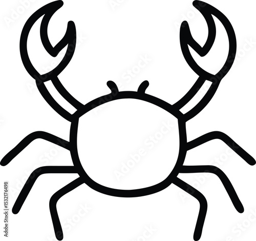 Black outlined crab displays its claws, with a bold, modern minimalist style