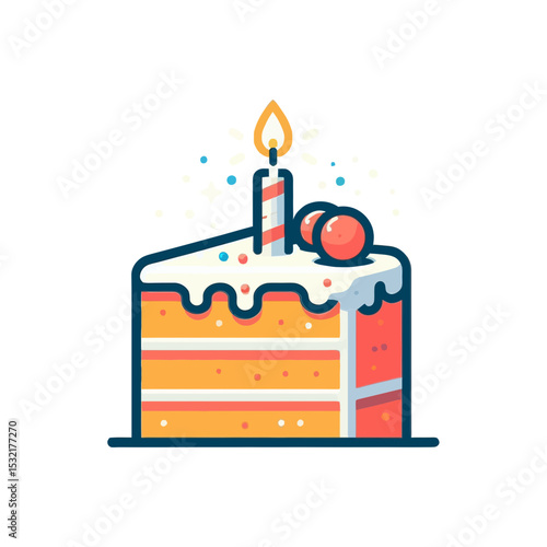 birthday cake with a lit candle and cherries. Websites/blogs can use this for birthday celebrations, recipes, or dessert-related content.

