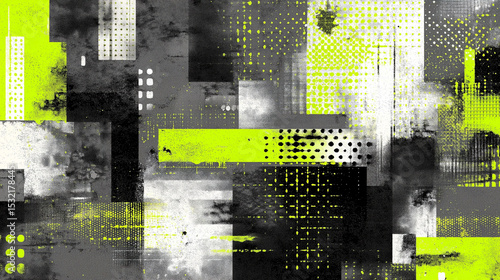 グレーと黄緑の抽象的なレイヤーが織りなすモダンアート（教育・グラフィック・サイエンス）