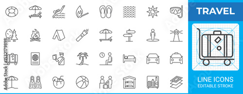Travel and Camping line icons set