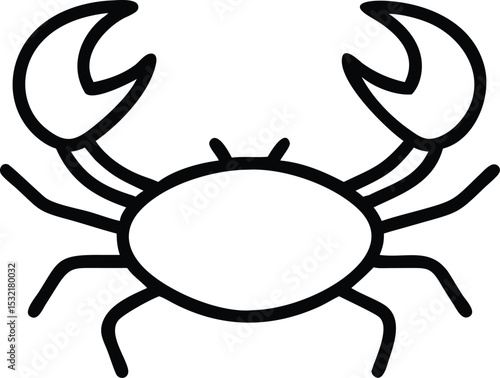 Black outline shows a crab with large pincers and legs on white background