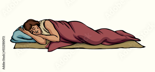 Vector drawing. Ancient sleeping man