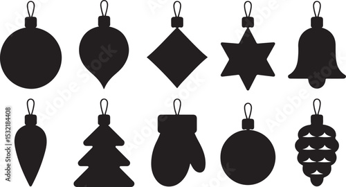 Christmas Ornament Silhouette Set, a Bright Holiday Art Design, Perfect for Tree Decor and Festive Spirit Illustration