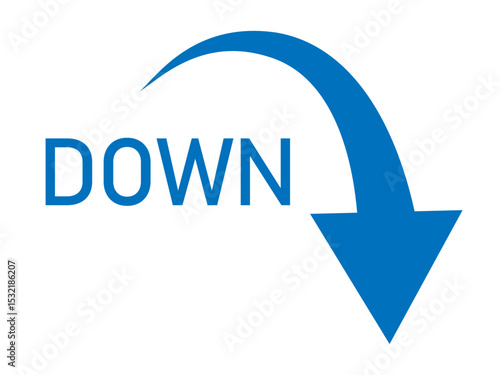 シンプルな青色下矢印　やじるし　ダウン　下降　記号　シルエット　ベクター素材	