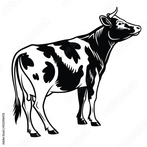 Black and white shows a cow standing with spots pattern on its body