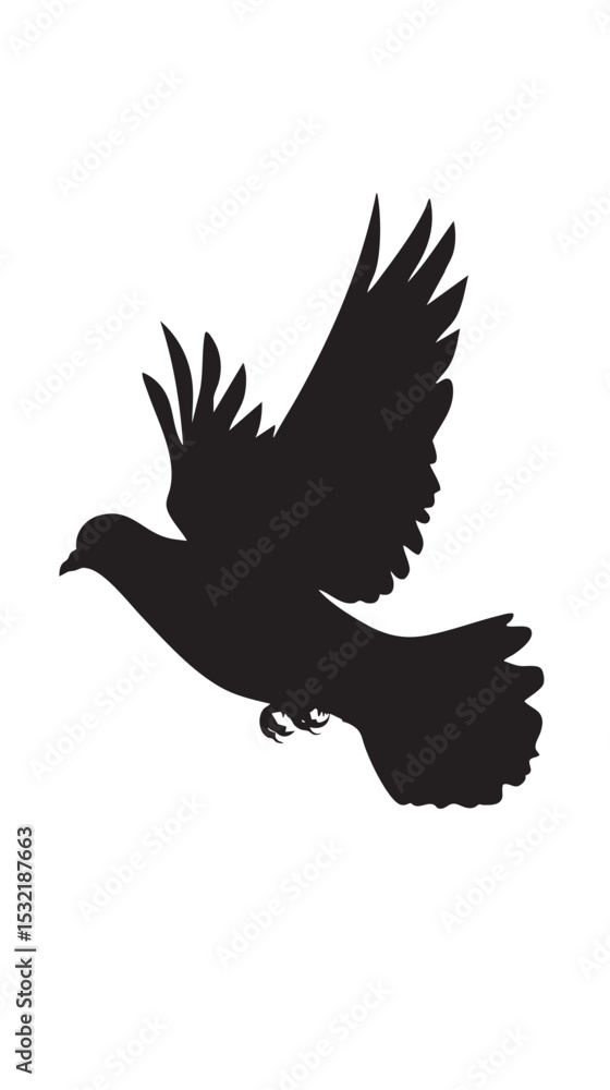 Fototapeta premium Pigeon silhouette, flying pigeon silhouette vector