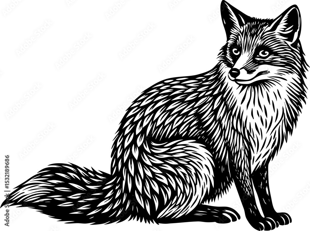 Obraz premium Fox Profile Silhouette . A fox sitting attentively, isolated on a white background.
