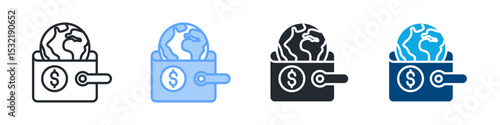 Wallet And World Icon Outline Style. Vector Illustration For Graphic Design