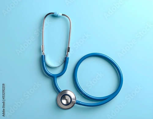 Blue stethoscope on light blue background