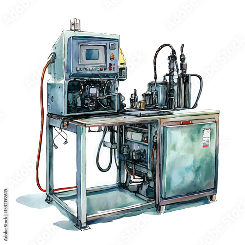 Welding Machines, watercolor drawing vector, isolated on a white background.