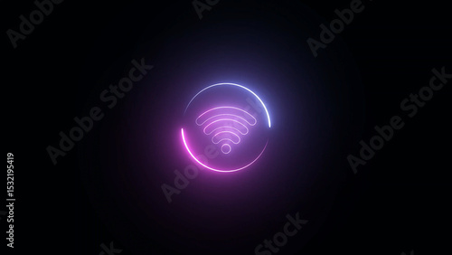 Neon Wifi Symbol with Gradient Colors on Black Background for Technology and Connectivity vibrant neon