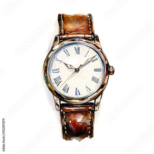 Watch, watercolor illustration vector, isolated on a white background.