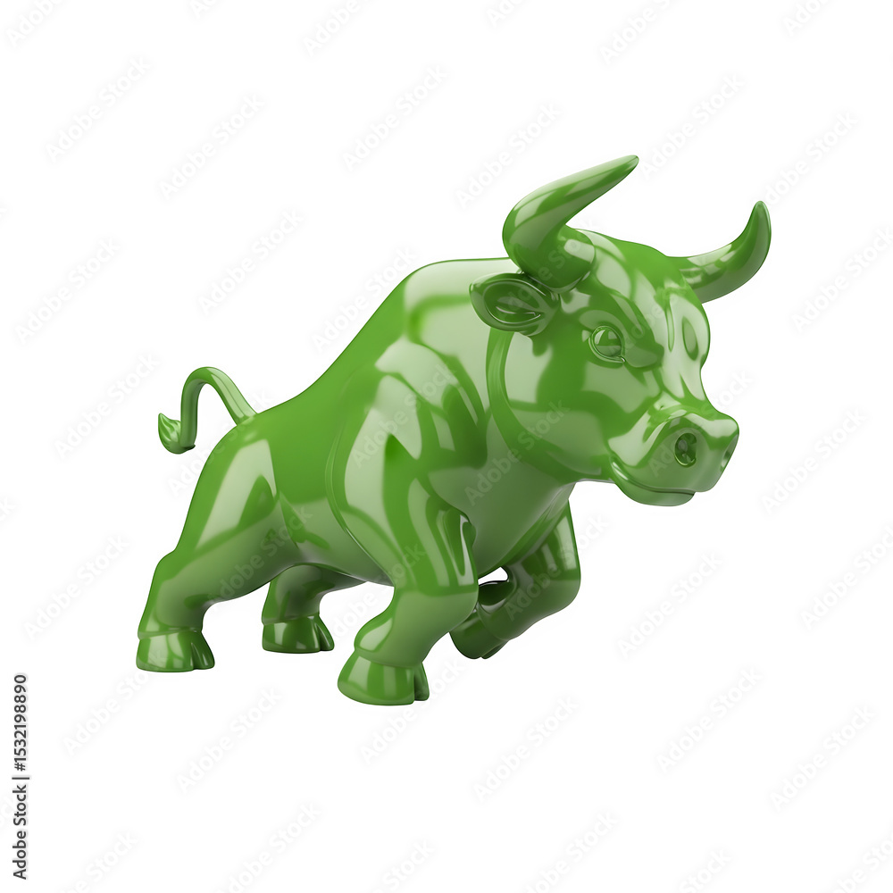 Fototapeta premium 3D Green Glass Bull Icon - Stock Market Bullish Trend Symbol, Finance & Investment Graphic, Isolated on Transparent Background PNG
