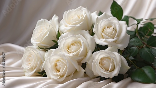 Bunch of Delicate White Roses on a Silky Background