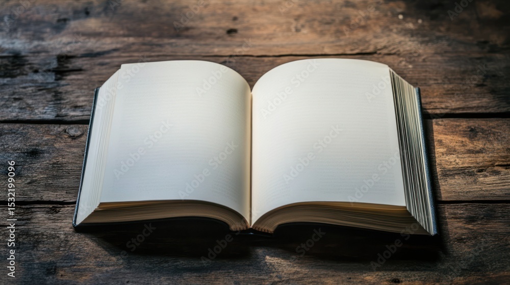 Fototapeta premium Open book on wooden table
