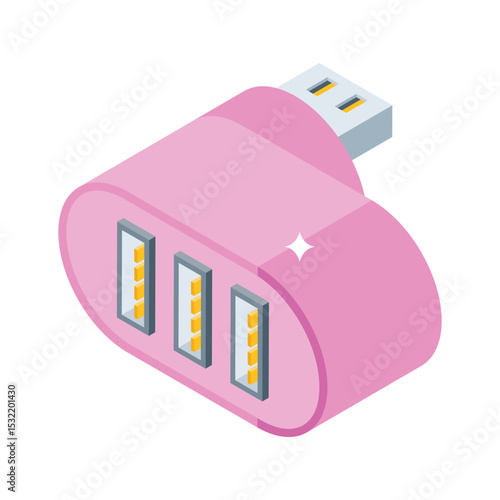 A captivating isometric icon showing multi ports connection hub