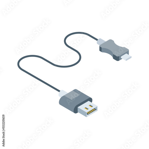 Here is an isometric icon showing data cable connection