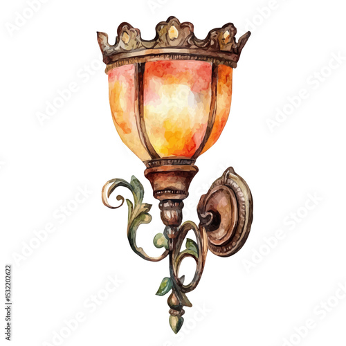 watercolor vector of Wall Sconce, isolated on a white background.