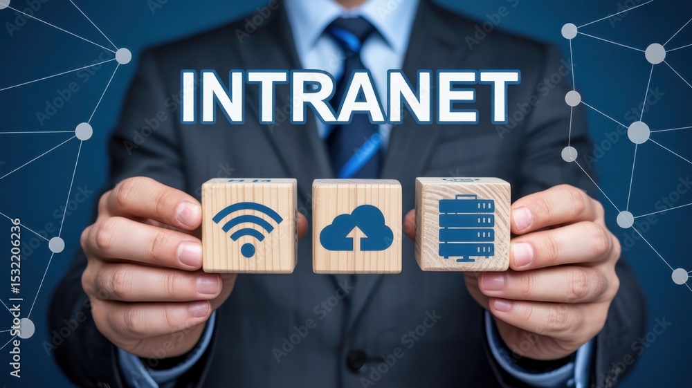 custom made wallpaper toronto digitalWooden blocks with network icons representing intranet.