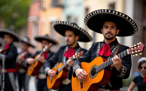 A group of mariachi band playing music. Cinco de mayo. The day of the dead. Mexico festival. High quality