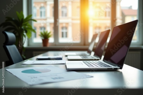 Wallpaper Mural Bright office, paperwork on table, laptops visible, contract, contemporary Torontodigital.ca
