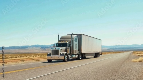A semi truck navigates smoothly along a vast open road.