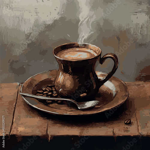 Turkish coffee on the table,color vector
