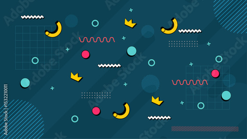 Flat design abstract Memphis background with colorful shapes
