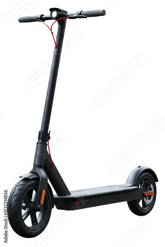 Sleek black electric scooter for urban travel isolated on a transparent background
