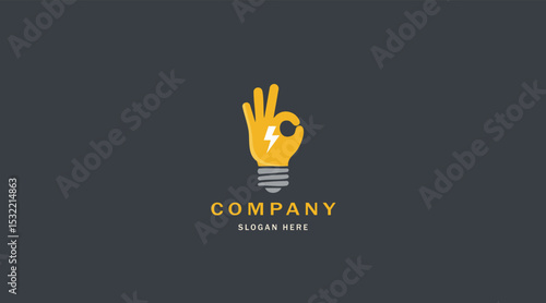Good Energy Lightbulb Logo: Electrical Power, Innovation, Idea, Solution, and Ok Hand Gesture Design