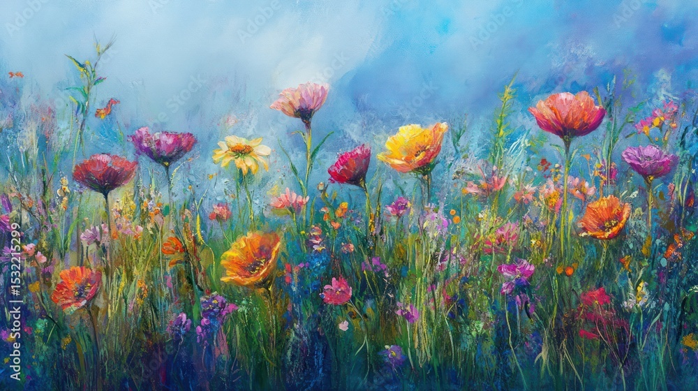 Fototapeta premium Vibrant flower field painting