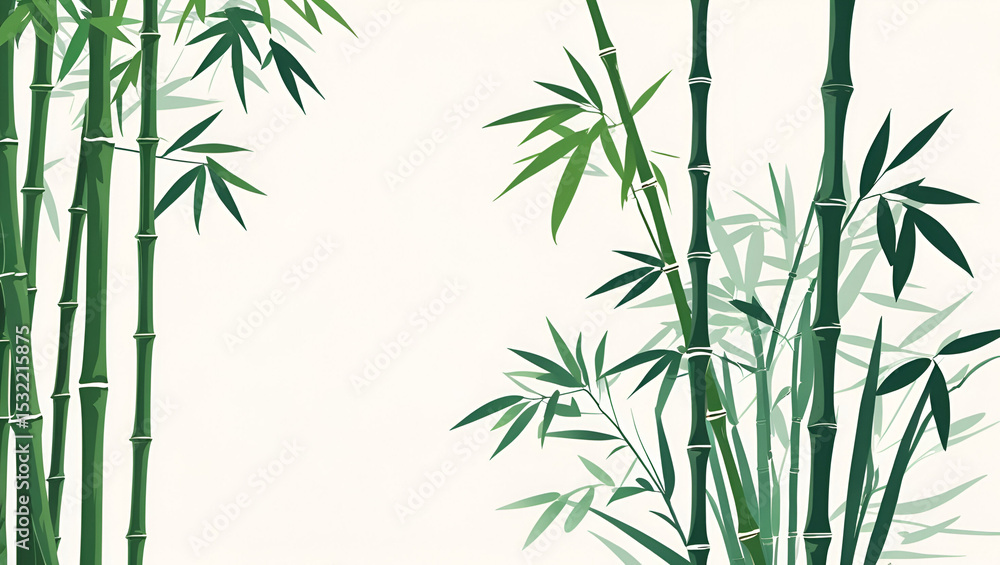 Fototapeta premium bamboo plant on white background/ Minimalist bamboo stems and leaves on white background